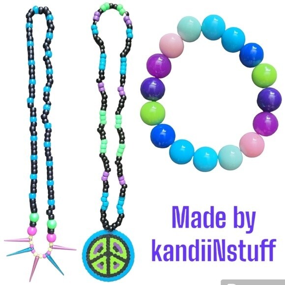 PEACE & GUMBALLS PONY BEAD KANDI SET - 3 PCS - Picture 1 of 5